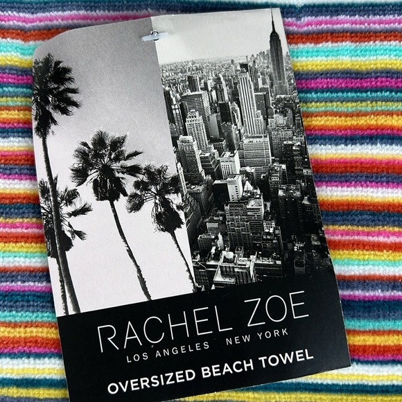 Rachel Zoe Oversized Beach Towel Rainbow Striped 100% Cotton 40" x 70"NEW - Picture 4 of 5